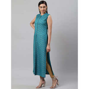 Camiseta Kurta recta con estampado dorado de rayón Zig Zag para mujer - Product Image 3