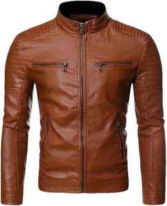 Best Sale New Arrival Vintage Style <b>Genuine</b> Leather Casual Wear Cotton <b>Nylon</b> Zipper Closure Windproof Men Leather jacket - Product Image 2