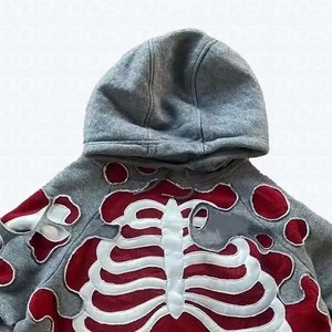 Sudadera con capucha y cremallera completa de alta calidad, bordado de diamantes de imitación personalizado, sudaderas con capucha de talla grande para hombre, Sudadera con capucha BAE con estampado de esqueleto personalizado - Product Image 5