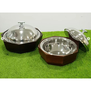 Calentador de alimentos moderno para Decoración de mesa hecho de madera de acero inoxidable con tapa martillada, cazuela para servir comida de mesa - Product Image 1