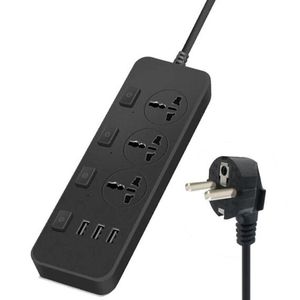 T14 2M 2500W ปลั๊กไฟอัจฉริยะมัลติฟังก์ชั่น 3 ปลั๊กและพอร์ต USB 3 พอร์ตปลั๊ก EU สีดำ - Product Image 1