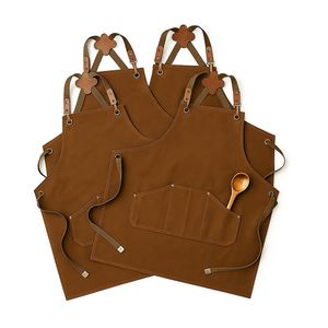 Delantal de Chef Personalizado de Alta Calidad con Logotipo, de Cuero, Lona, Algodón, Resistente al Agua, Protección UV, con Tirantes Cruzados, para Cocina, Bar, Cafeterías - Product Image 4