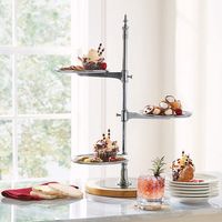 Spiegel Gepolijst Metalen Pizza Serveerstandaard Groot Zilver Roestvrij Staal 3 Tier Houten Basis Bruidstaartstand Elegant Servies