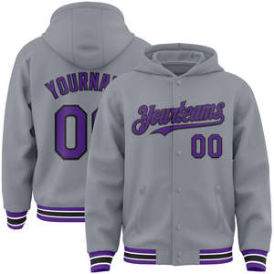 Veste universitaire à logo personnalisé avec sweat à capuche pour homme gris léger coupe-vent en laine bouton couvert vestes Letterman pour hommes - Product Image 3