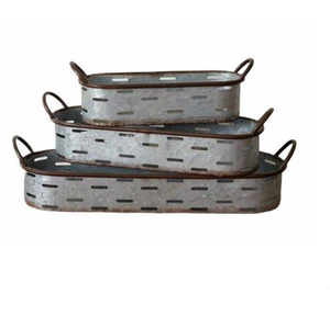 Plato de servicio galvanizado decorativo hecho a mano con mango de metal vintage elegante bandeja de mesa de granja - Product Image 2