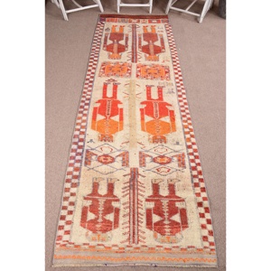 Turkish Rug, 3.7x11 ft <b>Runner</b> Rug, <b>Red</b> Orange Herki Wool Rug - Product Image 1
