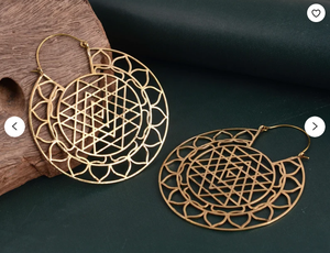 ต่างหูห่วงทองเหลือง Sri Yantra ต่างหูทรงเรขาคณิตขนาดใหญ่ต่างหูแมนดาลาชุบทองเครื่องประดับงานแฮนด์เมดขายส่ง - Product Image 5