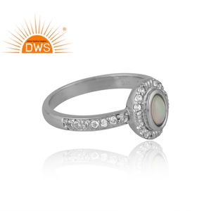 Bague en argent naturel opale éthiopienne et topaze blanche pour femmes bijoux personnalisés pour femmes cadeau pour elle - Product Image 4