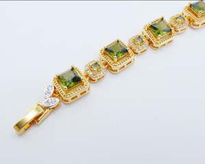 สร้อยข้อมือเพชร CZ สวยงามพลอยสีเขียว24K สีเหลืองทองชุบ6 "เครื่องประดับผู้หญิง - Product Image 4