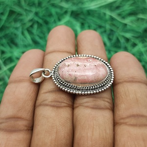 Pendentif pour femme en argent sterling 925 de créateur, pierre précieuse rhodochrosite avec sertissage de lunette, pendentifs de bijoux fins, cadeau pour elle - Product Image 2