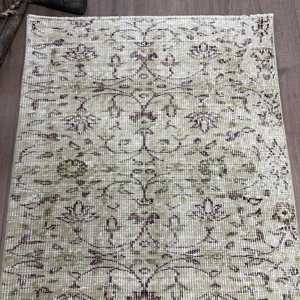Alfombra Turca Vintage, Alfombra Decorativa de 2.8x6.7 pies, Alfombra Floral Verde - Product Image 4