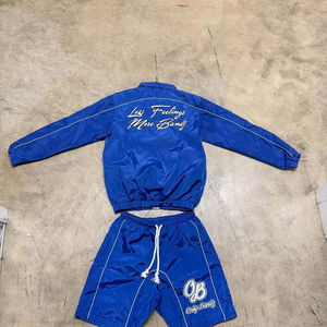 Ensemble de survêtements de style de rue d'été pour hommes en deux pièces coupe-vent et short avec logo personnalisé respirant coupe-vent imprimé de grande taille - Product Image 1