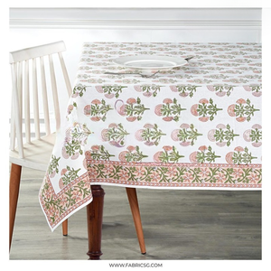Mantel de Algodón Floral Mughal Butta Peach con Estampado a Mano, Estilo Boho Indio, para Comedor, Juego de Cubierta de Mesa con Estampado a Mano - Product Image 4