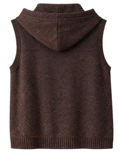 Chaleco de Punto con Capucha Marrón del Fabricante, Chaleco de Lana Acrílica sin Mangas con Botones en la Parte Delantera, Cárdigan de Invierno con Bolsillos, OEM ODM - Product Image 2