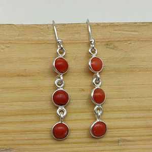 Pendientes de gota bohemios de Coral Natural DE PLATA 925, triple capa artesanal para mujer, regalo de fiesta - Product Image 4