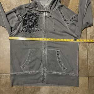 Ropa de calle recortada con cremallera y remache Sudadera con capucha Terry Cotton Acid Wash Custom Rhinestone Sun Faded Full Zip Up Hoodie para hombres - Product Image 6