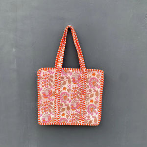 High Quality Customized Eco-Friendly Reversible Cotton <b>Quilted</b> <b>Tote</b> <b>Bags</b> Hand Block Printed Shopping <b>Bags</b> with Custom Logo Women - Product Image 1