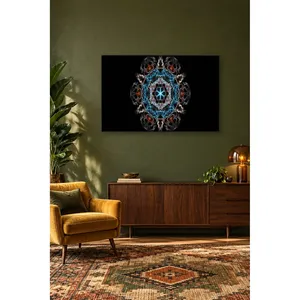 Impression sur toile Mandala Fida Blue Smoke sur fond noir - Product Image 4