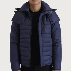 Blouson Bomber Homme Personnalisé en Toile Bleu Marine, Chaud et Coupe-Vent pour l'Hiver, avec Capuche et Col Montant, Matelassé, Style Décontracté et Tendance - Product Image 2