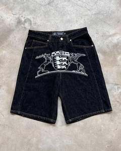 Shorts en denim brodés de haute qualité, lavés, personnalisés, streetwear pour hommes, shorts baggy en denim - Product Image 1
