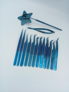 Ensemble de pinces à extensions de cils avec ciseaux à ressort, poignées miroir étoilées, couleur plasma bleue, pince à volume pour cils, logo personnalisé - Product Image 6