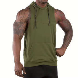 Wholesale <b>Sleeveless</b> Men's Gym <b>Hoodies</b> Fitness Sports Wear Made of Polyester/Cotton Plain Dyed Technique - Product Image 5