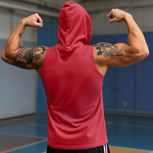 Sudaderas de gimnasio sin mangas hechas en Pakistán de color sólido Sudaderas con capucha de gimnasio sin mangas básicas con logotipo impreso personalizado - Product Image 3