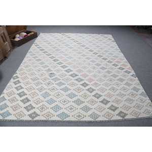 Alfombra Turca Vintage de 7.2x9.7 pies, Alfombra Azul con Diseño Floral - Product Image 1