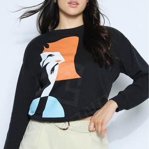 Sweat-shirt en coton de haute qualité avec impression surdimensionnée et col en O Sweat-shirt personnalisé pour femmes Vente en gros - Product Image 5