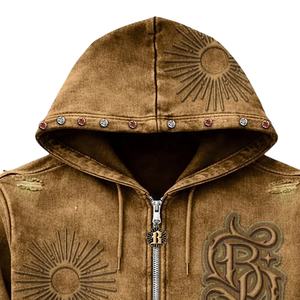 Fabrication sur mesure, molleton 100% coton, poids lourd, strass, vintage, hiver, surdimensionné, streetwear, délavé au soleil, unisexe - Product Image 3