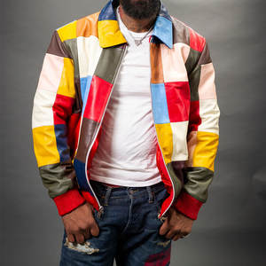 Veste en cuir patchwork pour homme, coupe structurée et finition durable, veste en cuir patchwork élégante pour homme - Product Image 1