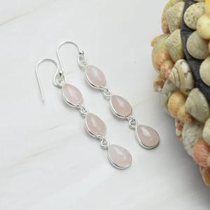 Pendientes de piedras preciosas de Plata de Ley 925 de cuarzo rosa Natural de piedra natal de octubre, joyería hecha a mano, regalo para ella, pendientes de piedra - Product Image 2