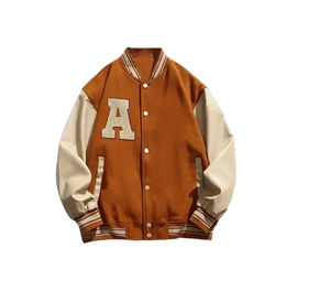 Veste universitaire décontractée noire et blanche, style streetwear, broderie de lettres, bomber ample, jersey de sport d'hiver, style letterman décontracté - Product Image 1