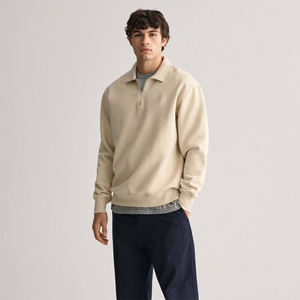 Pull à col zippé pour homme, beige clair, uni, sweat-shirt à manches longues, décontracté, col zippé, polaire, haut confortable, vêtement d'extérieur - Product Image 1
