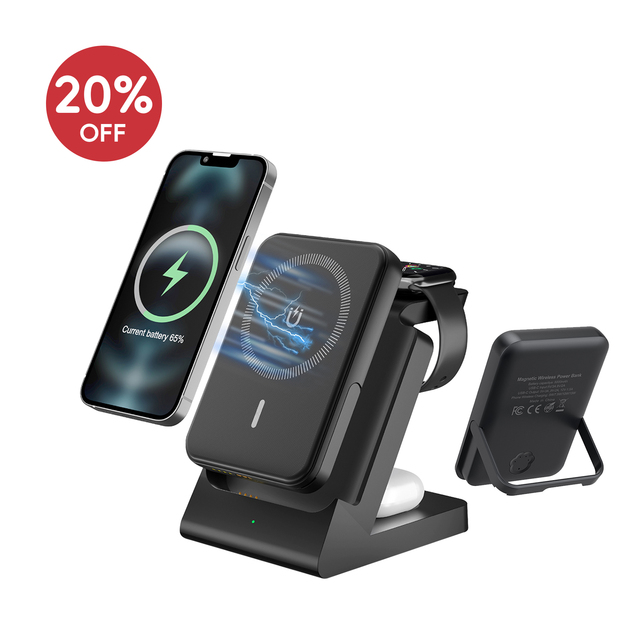 Magnetic Wireless Charging Station Desk Charger 3-in-1 Power Bank for iPhone Series for Apple Watch Holder Multi-Function