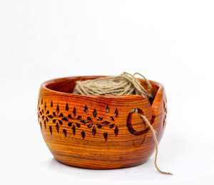 Rosewood Crafted Wooden Yarn <b>Storage</b> Bowl With Carved Holes & Drills LARGE 7 Inches X 4 Inches (Thin Clear <b>Coat</b>) - Product Image 3