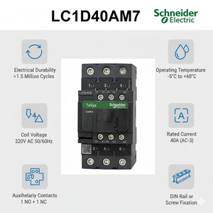 Contacteur AC Schneider LC1D40AM7 3 pôles 40A 220V Bobine Série TeSys D - Product Image 2