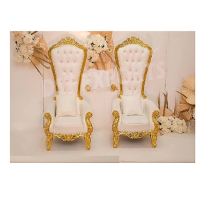 Últimas sillas de boda de estilo barroco con respaldo alto Impresionantes sillas de boda doradas para novia y novio Nuevas sillas de escenario de boda de moda - Product Image 2