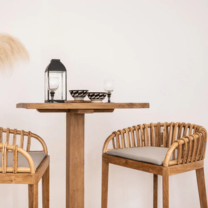 Tabouret de bar Amara noir en bois de teck avec corde tissée finition naturelle pour les restaurants à l'intérieur et à l'extérieur - Product Image 3