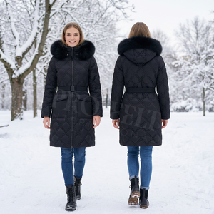 Abrigo Largo Acolchado de Invierno de Alta Calidad con Capucha de Piel, Chaqueta Acolchada con Cinturón y Cremallera, Ropa Exterior Cálida y Lujosa - Product Image 3