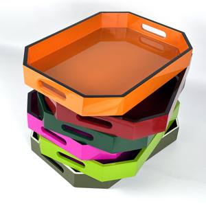 Bandeja de laca MDF hecha a mano colorida, bandeja de servicio octogonal con acabado brillante, vajilla sostenible para decoración del hogar - Product Image 5