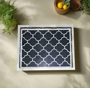 Plateau de service en incrustation d'os en zigzag motif d'inspiration vintage fait à la main plateau de décoration élégant et élégant disponible au prix de gros - Product Image 2