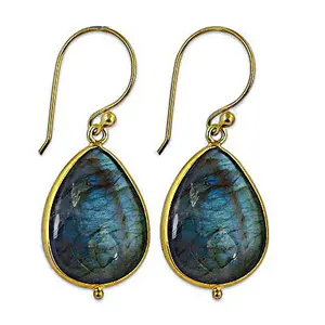 Boucles d'oreilles en forme de larme en labradorite plaquées or rose pour femmes, bijoux géométriques tendance en pierres précieuses et diamants pour mariage, fiançailles, cadeau - Product Image 3