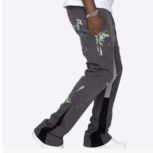 Pantalon de jogging décontracté personnalisé pour hommes avec cordon de serrage Pantalon de survêtement évasé en coton imprimé personnalisé - Product Image 3