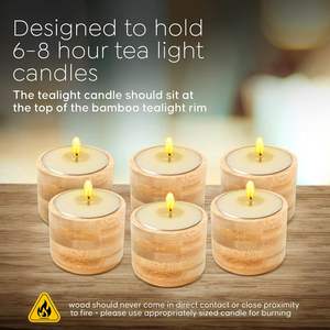 Bougeoir à bougie chauffe-plat en bambou Pièce maîtresse rustique Mariage Bois Lot de 6 bougeoirs en bois Table haute de 1.5 pouces - Product Image 2