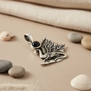 Pendentif en argent 925 avec pierre précieuse noire CZ, pendentif passe le testeur de diamants, platine avec rubis, cadeau pour lui - Product Image 2
