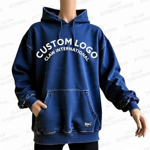 Hoodies Hommes Logo Personnalisé Poids Lourd Épais En Détresse Broderie Patch Surdimensionné Sérigraphie En Détresse À Capuche En Gros - Product Image 1