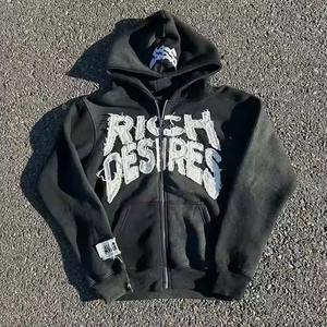 Personalizado Vintage Crop 100% algodón Heavyweight Zip up térmico desgastado bordado parche EE. UU. Tamaños ácido lavado sudaderas con capucha para hombres - Product Image 5