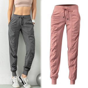 Joggers de cintura elástica alta para mujer, pantalones de Yoga de entrenamiento de patrón sólido de estilo frontal plano con cierre ajustable para invierno - Product Image 2