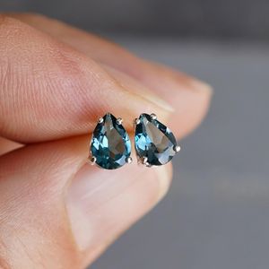 Pendientes de Plata de Ley 925 con Topacio Azul de Londres en Forma de Pera, Elegantes y Bonitos, Chapados en Oro, Regalo de Aniversario para Mujer - Product Image 6